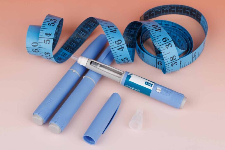 Body measuring tape and semaglutide injection pens.